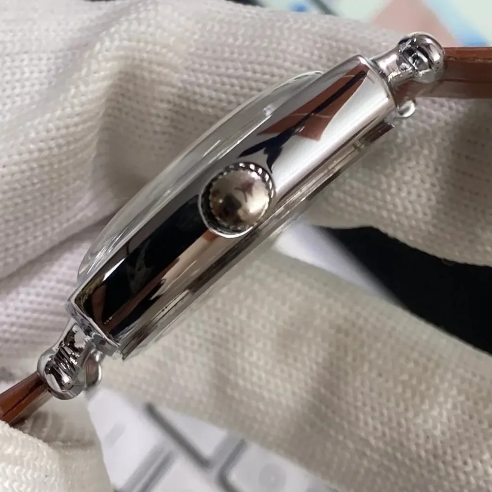 Vintage 1977 Roamer Manual Mens Silver Watch W/Leather Strap & White accents